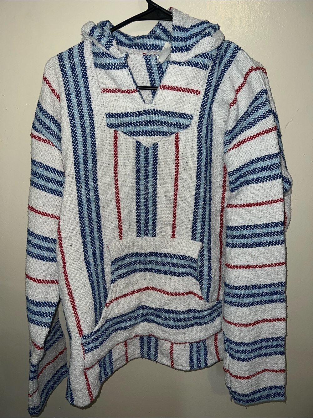 Striped Baja Hoodie Sweater - Blue, White & Red
